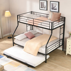 Twin Over Full With Trundle Metal Bunk Bed , No Box Spring Needed, Easy Assemble