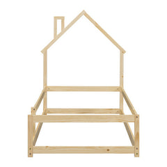 Twin Size Wood Bed With House-shaped Headboard Floor Bed With Fences,Natural
