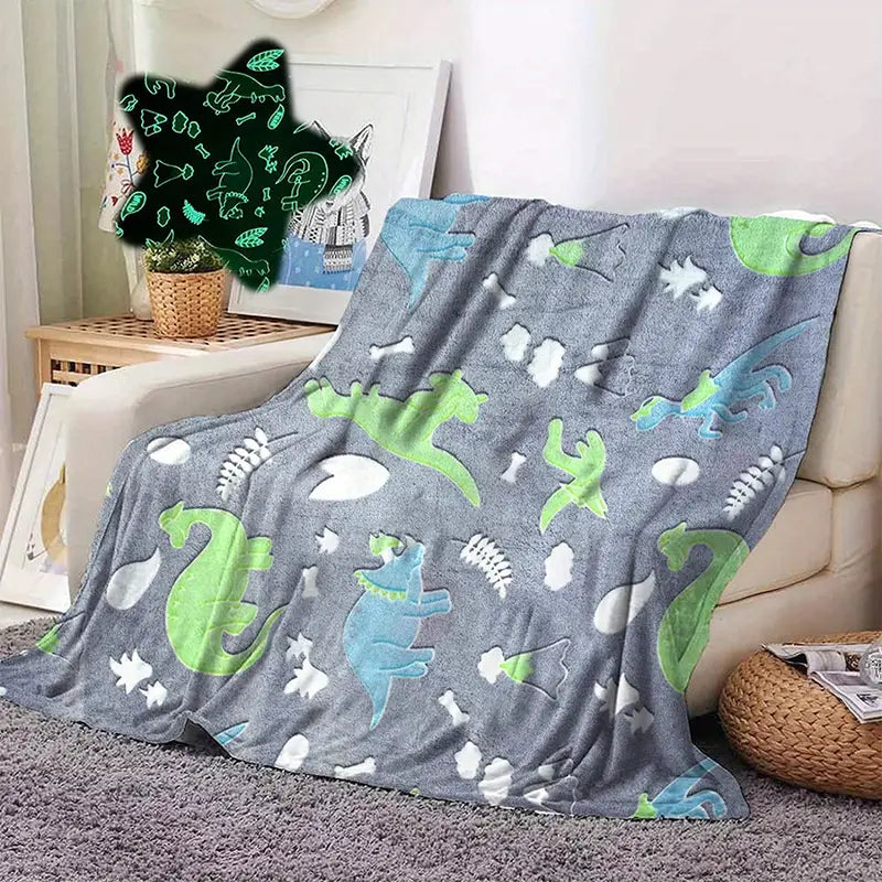 Dinosaur Pattern Glow in the Dark Flannel Blanket