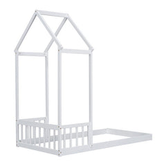 Twin House-shaped Roof Headboard Floor Bed,,without Slats,White