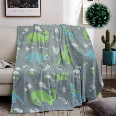 Dinosaur Pattern Glow in the Dark Flannel Blanket