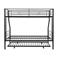 Twin Over Full With Trundle Metal Bunk Bed , No Box Spring Needed, Easy Assemble