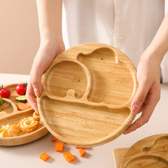 Children's Suction Bamboo Divided Plate with Spoon & Fork