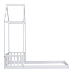 Twin House-shaped Roof Headboard Floor Bed,,without Slats,White