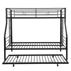 Twin Over Full With Trundle Metal Bunk Bed , No Box Spring Needed, Easy Assemble